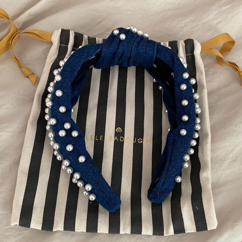 Denim and pearl headband NWOT